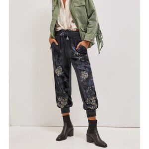 Anthropologie Black Floral Cropped Pants